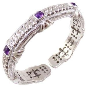 Judith Ripka Sterling Amethyst Hinged Bangle